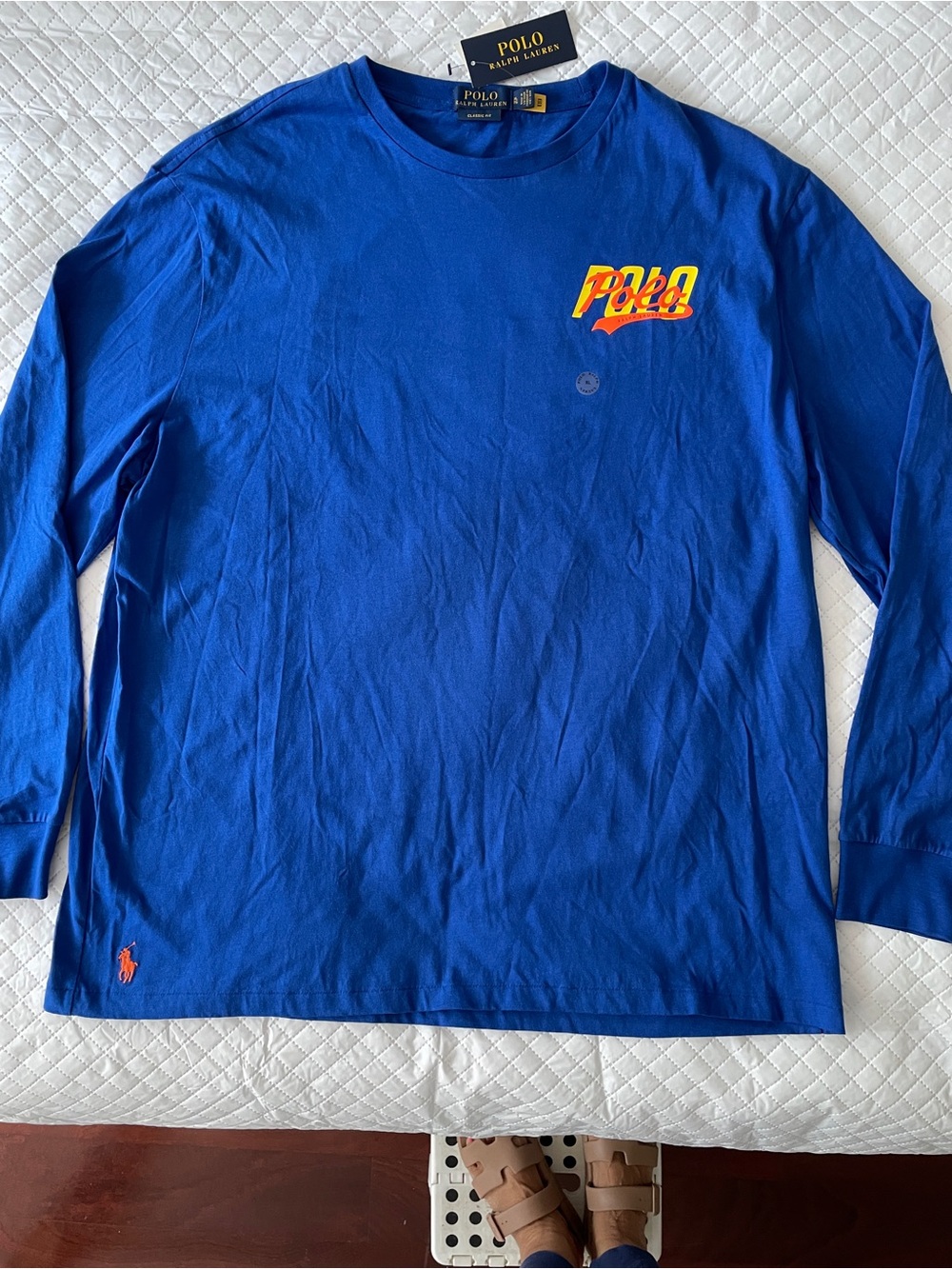 Men’s POLO Ralph Lauren Cotton, blue long sleeve retro graphic logo T-shirt. NWT